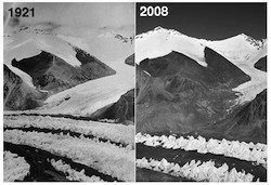 East Ronbuk glacier below Mt. Everest has lost 300 to 400 feet of ice since 1921