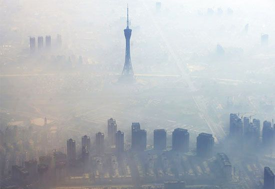 aerial view of Beijing smog 