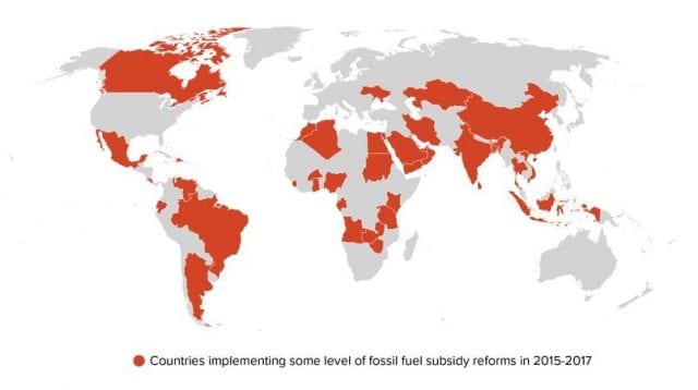 New Climate Economy: Countries implementing some level of fossil fuel subsidy reforms in 2015-2017