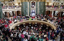 Protests inside the Wisconsin State House against the GOP efforts to bust the public union