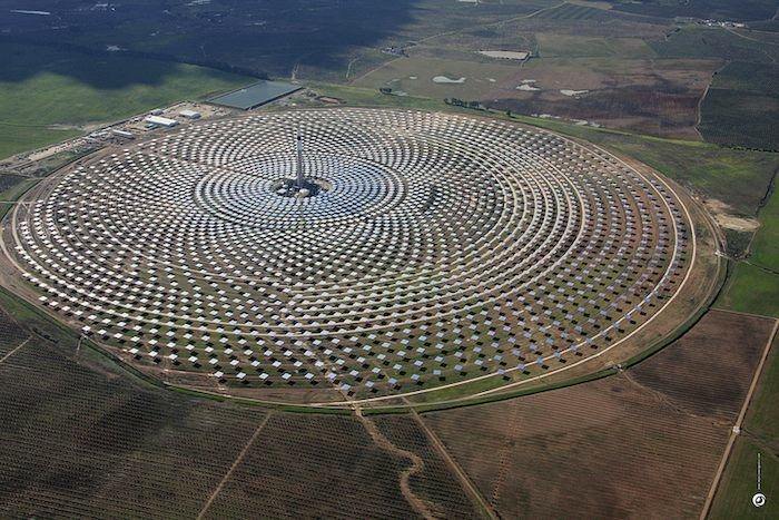 Renewable can power the world: Gemasolar is a baseload solar thermal plant, using molten salt storage to run 24 hours per day.