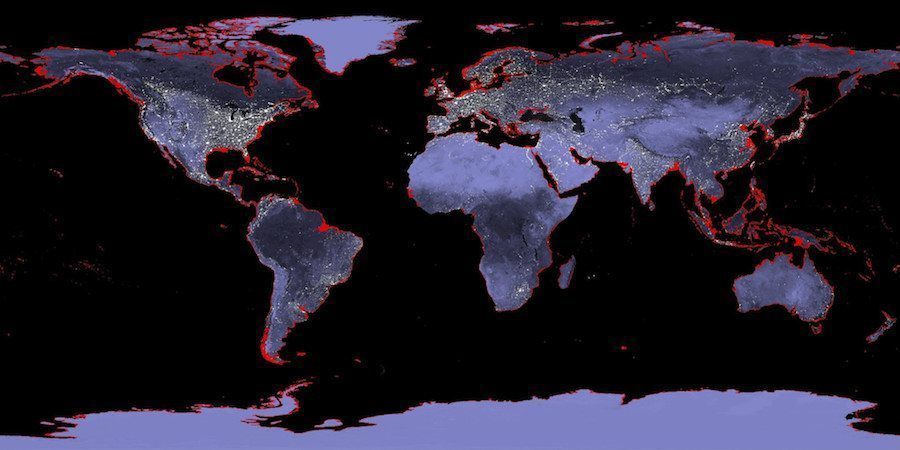 The world's coastlines with a 6 meter (19+ foot) rise in sea level. NASA