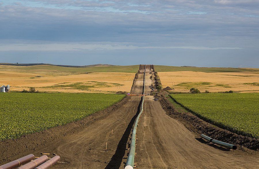A pipeline installation between farms, as seen from 50th Avenue in New Salem, North Dakota. A key part to Trump's infrastructure plan is more support for fossil fuel development