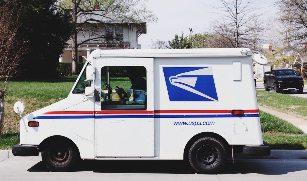 A mail truck out on its rounds