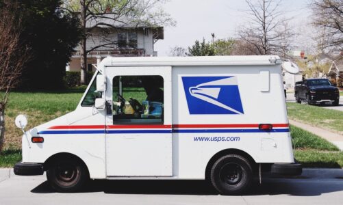 A mail truck out on its rounds